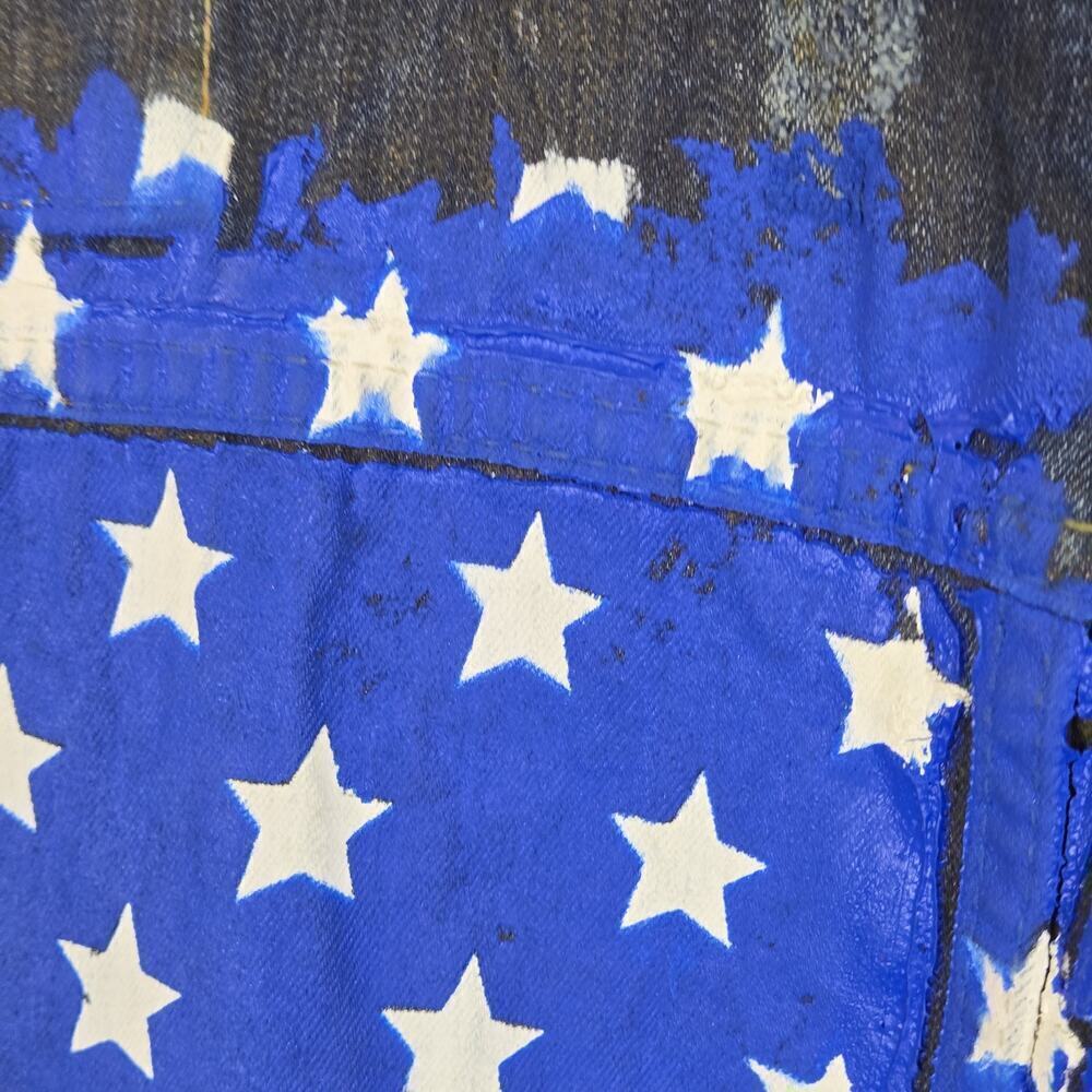 Copper Washed Upcycled Denim Mens Vest 2XL PATRIOTIC AMERICAN FLAG MOTO STEAMPUN - Picture 10 of 15